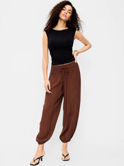 High-Waisted Sheer Crinkle Crepe Harem Pants