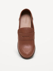 Faux-Leather Heeled Loafers for Women