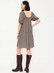 Puff-Sleeve Smocked Mini Swing Dress