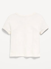 Fitted Short-Sleeve Lace-Up Waffle-Knit Top for Girls