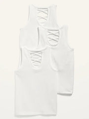 Solid Lattice-Back Tank Top 3-Pack for Girls