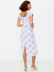 Short-Sleeve Scoop-Neck Midi Dress