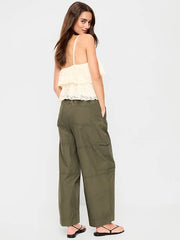 Mid-Rise Cropped Barrel-Leg Utility Pants