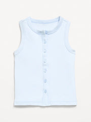 Fitted Sleeveless Ribbed Button-Front Top for Girls