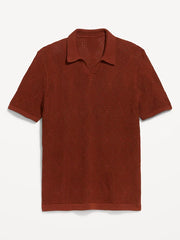 Mixed-Stitch Polo Sweater