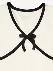 Fitted Short-Sleeve Ribbed Bow Top for Girls
