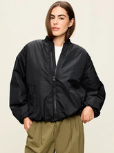Water-Resistant Oversized Bubble-Hem Zip Bomber Jacket