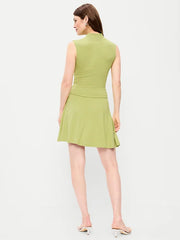 Gathered Mock-Neck Drop-Waist Mini Dress