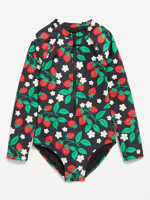 Long-Sleeve Rashguard Swim One-Piece for Girls