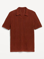 Mixed-Stitch Polo Sweater