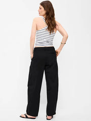 High-Waisted Twill Barrel-Leg Pants