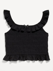Sleeveless Fitted Ruffled Smocked Top for Girls