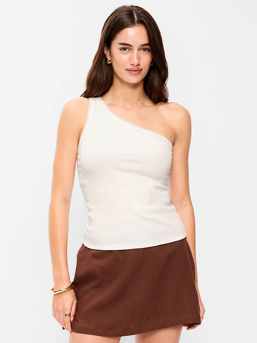 Ribbed One-Shoulder Tank Top