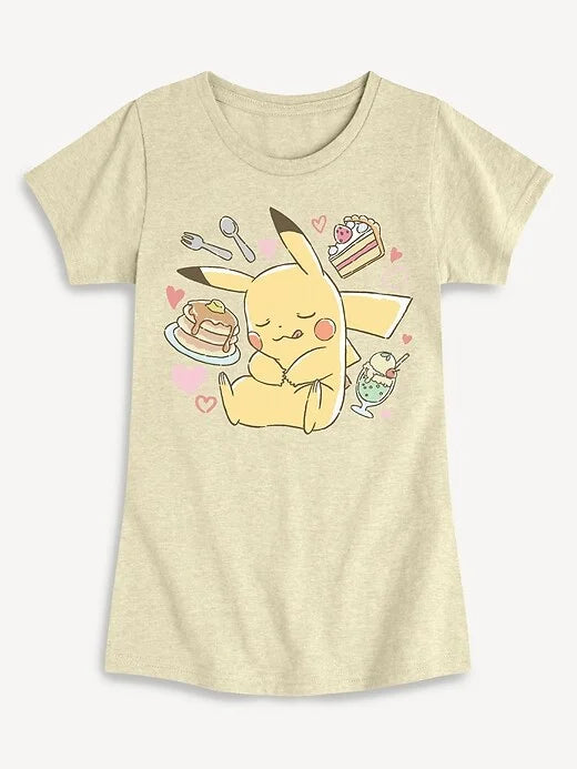 Pokemon Pikachu Dessert Fitted Short Sleeve T-Shirt For Girls