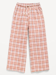 Pull-On Wide-Leg Flannel Plaid Pants for Girls