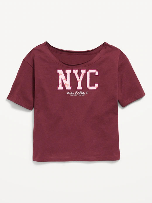 Off-Shoulder Graphic T-Shirt for Girls