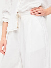 High-Waisted Crinkle Gauze Barrel Ankle Pants
