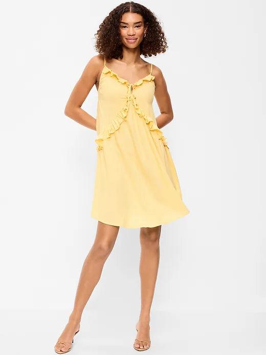 Ruffle-Trim Asymmetrical Mini Dress