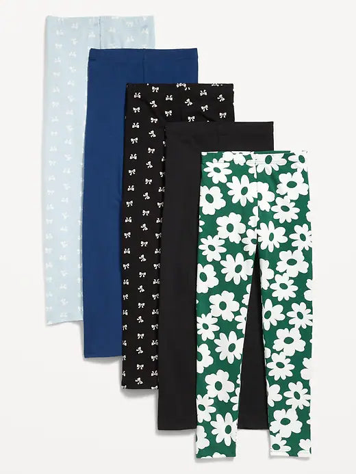 High-Waisted Side Ruched Leggings 5-Pack for Girls