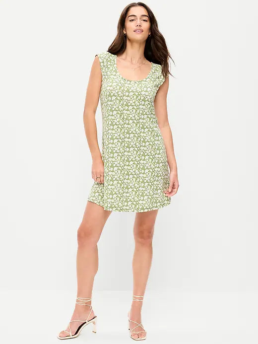Short-Sleeve Scoop-Neck Mini Dress