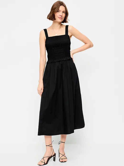 Fit & Flare Smocked-Bodice Midi Dress