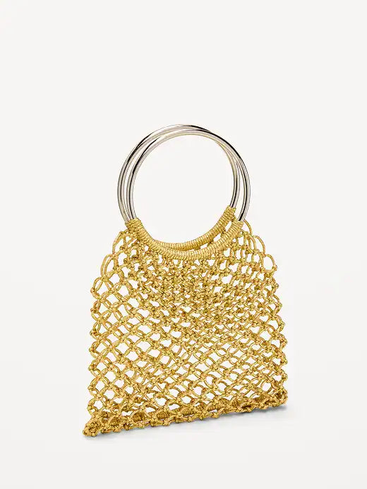 Metallic Crochet Ring Handle Bag