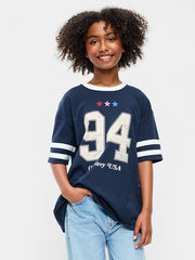 Oversized Short-Sleeve Graphic Tunic T-Shirt for Girls