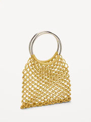 Metallic Crochet Ring Handle Bag