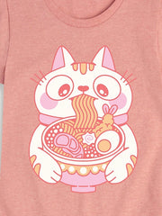 Ramen Cat Fitted Short Sleeve T-Shirt For Girls