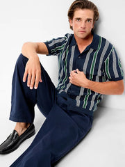 Short-Sleeve Striped Sweater Shirt