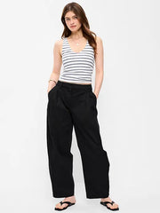 High-Waisted Twill Barrel-Leg Pants