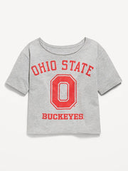 College Off-Shoulder Graphic T-Shirt for Girls