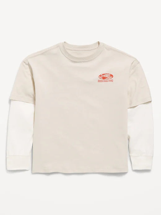 Oversized Long-Sleeve 2-In-1 Graphic T-Shirt for Boys