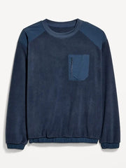 Oversized Microfleece Utility Pocket Crew-Neck