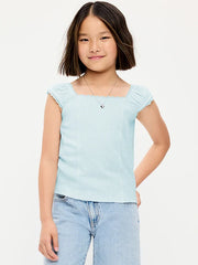 Short-Sleeve Ribbed Top for Girls