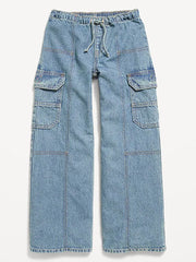 Pull-On Low-Rise Super Baggy Wide-Leg Cargo Jeans for Girls