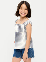 Printed Short-Sleeve Scallop-Trim Top for Girls
