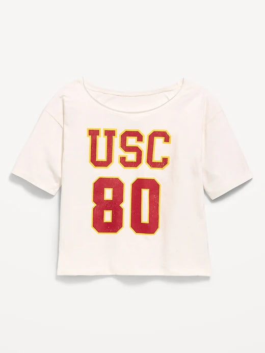 College Off-Shoulder Graphic T-Shirt for Girls
