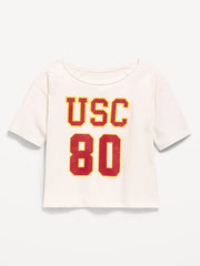 College Off-Shoulder Graphic T-Shirt for Girls