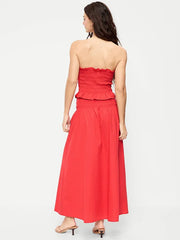 Twill Smocked-Waist Maxi Skirt