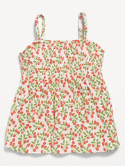 Printed Sleeveless Textured Smocked Top for Girls