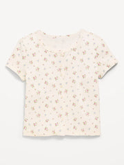 Fitted Short-Sleeve Ribbed Button-Front Top for Girls