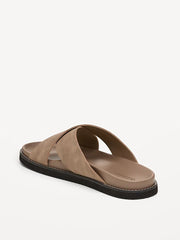 Faux-Leather Cross-Strap Slide Sandals for Men