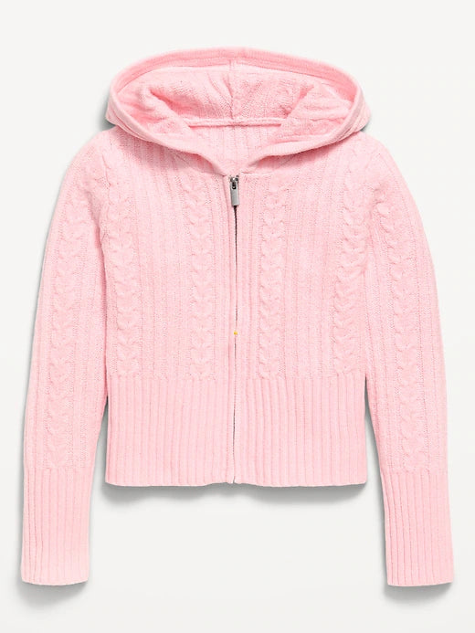 Fitted Cable-Knit Full-Zip Hoodie for Girls