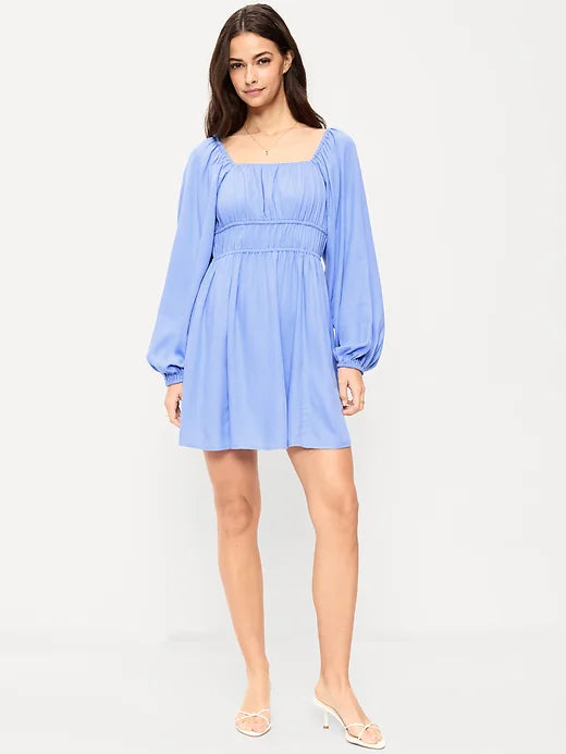 Long-Sleeve Square-Neck Mini Dress
