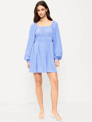 Long-Sleeve Square-Neck Mini Dress