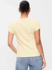Short-Sleeve Ribbed Button-Down Top