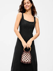 Fit & Flare Sleeveless Linen-Blend Midi Dress