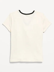 Fitted Short-Sleeve Ribbed Bow Top for Girls