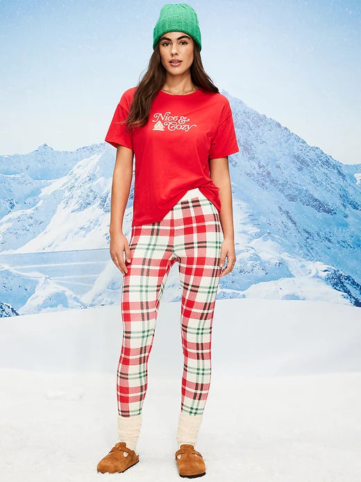High-Waisted Printed Waffle Pajama Leggings for Women